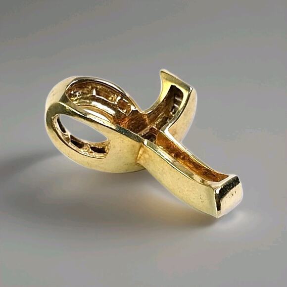 14k Solid Yellow Gold, 34 Natural Diamonds, Ribbon Pendant 11.5g, 2-3 ctw - Picture 3 of 9